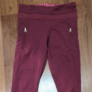 Lululemon 4 Crop Zipper Pocket Wine Leopard Rare